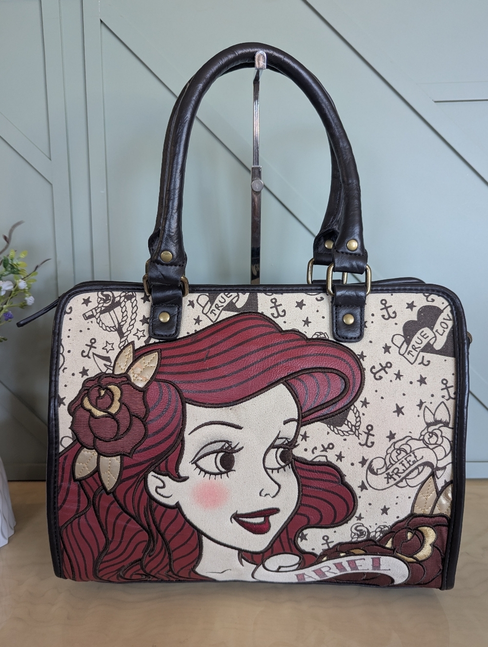 Loungefly Red and Cream Ariel Character Satchel